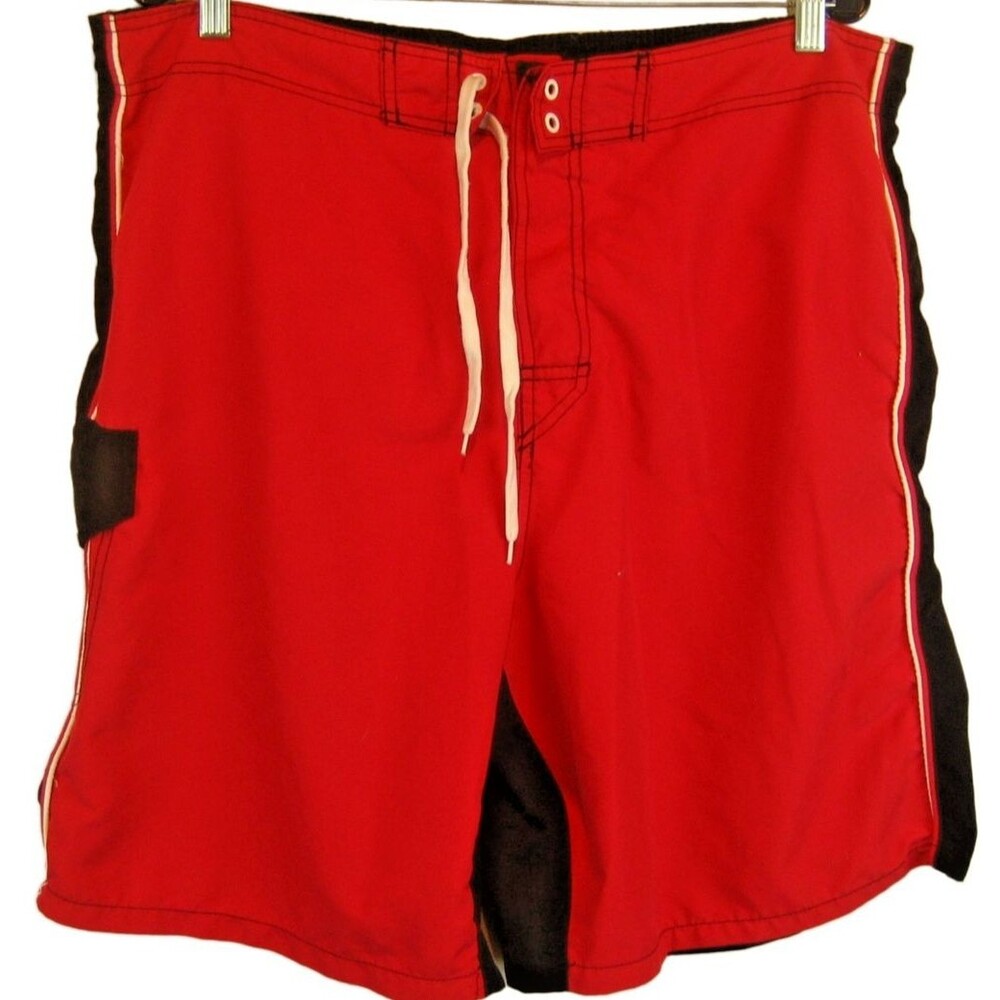 Mens Joe Boxer Black/Red Drawstring Lined Poly Swim Board Shorts sz XLx8